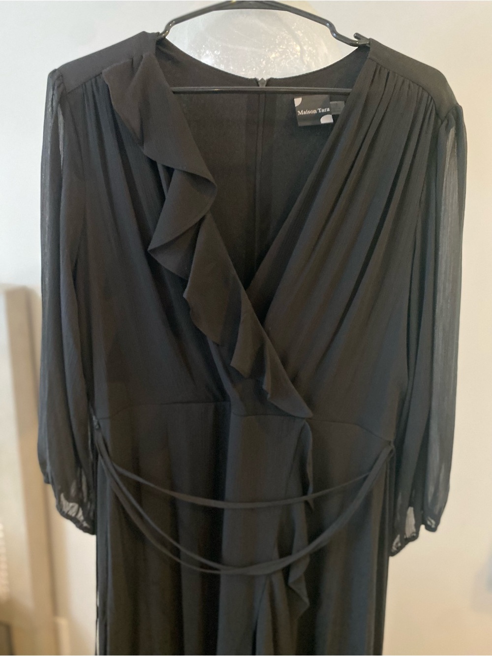 Maison Tara Black Long Ruffle Wrap Maxi Dress
